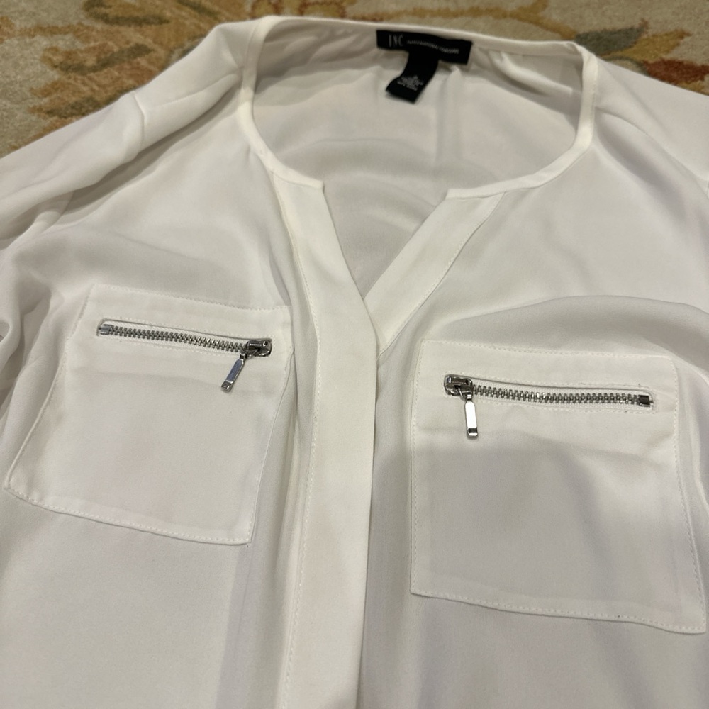 INC White Blouse with Zipper Pockets like new